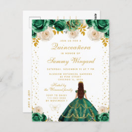 Groene Bloemige Princess Quinceañera Briefkaart