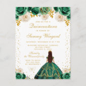 Groene Bloemige Princess Quinceañera Briefkaart (Voorkant)