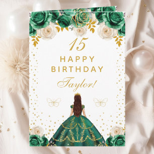 Groene Bloemige Prinses Gefeliciteerd Verjaardag Kaart