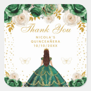 Groene Bloemige Prinses Quinceañera Vierkante Sticker