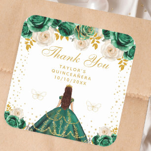 Groene Bloemige Prinses Quinceañera Vierkante Sticker