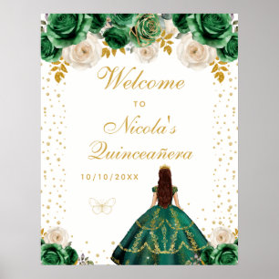 Groene Bloemige Prinses Quinceañera Welkom Poster