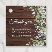 Groene Bloemige Rustieke Houten Bruidsdouche Bedankjes Labels (Voorkant)
