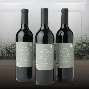 Groene Bloemige Salie Groene Verlovingsfeest Wijn Etiket