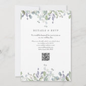 Groene Bloemige Salie Lila QR Code Bruiloft Kaart (Achterkant)