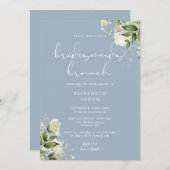 Groene Bloemige Stof Blauw Bruidsmeisjes Brunch Kaart (Voorkant / Achterkant)