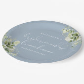 Groene Bloemige Stof Blauw Bruidsmeisjes Luncheon Papieren Bordje (Gekanteld)