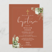 Groene Bloemige Terracotta Doop Uitnodiging (Voorkant / Achterkant)