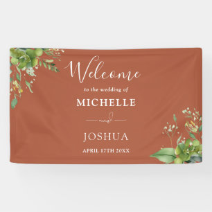 Groene Bloemige Terracotta Trouw Welkom Spandoek