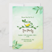 Groene bloemige theepartyzinvitation kaart (Voorkant)