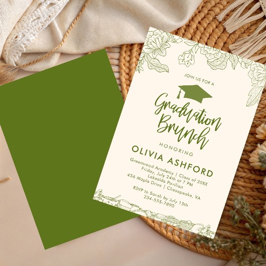 Groene Bloemige Trendy Brunch afstuderen Kaart