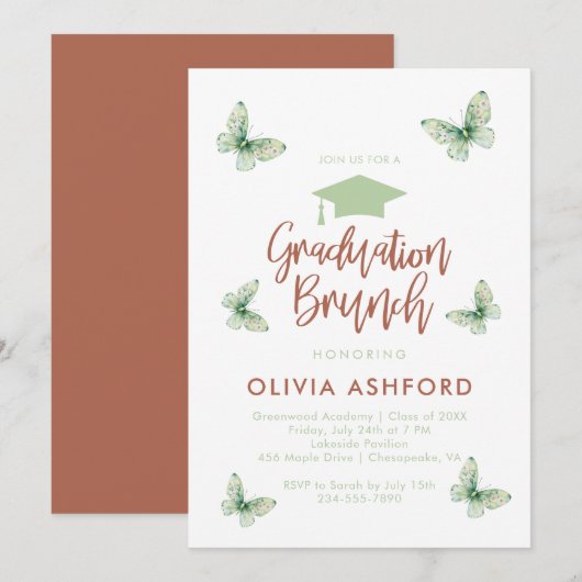 Groene Bloemige Trendy Brunch afstuderen Kaart (Voorkant / Achterkant)