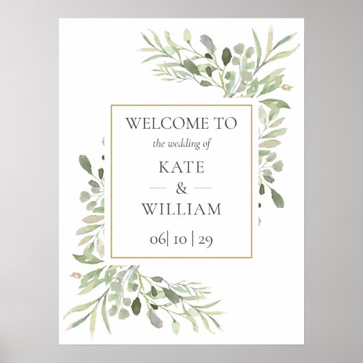 Groene Bloemige Trouw Welkom Bord Poster (Voorkant)