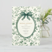 Groene Bloemige Vintage Bruiloft Feest Kaart (Staand voorkant)