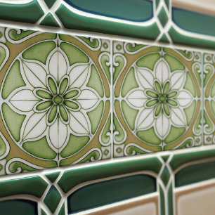 Groene bloemige wanddecoratie Art Nouveau spatsche Tegeltje