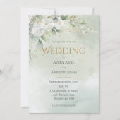 Groene Bloemige Waterverf Gouden Trouw Uitnodiging (Voorkant)