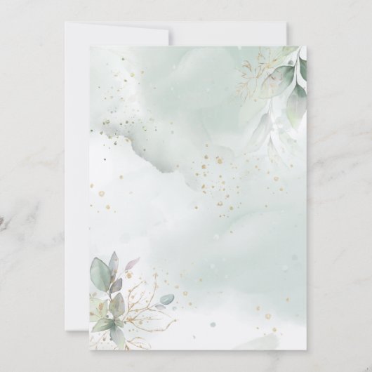 Groene Bloemige Waterverf Gouden Trouw Uitnodiging (Achterkant)