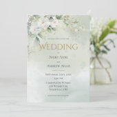 Groene Bloemige Waterverf Gouden Trouw Uitnodiging (Staand voorkant)
