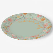 Groene bloemige waterverf oranje naam papieren bordje (Gekanteld)