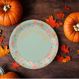 Groene bloemige waterverf oranje naam papieren bordje