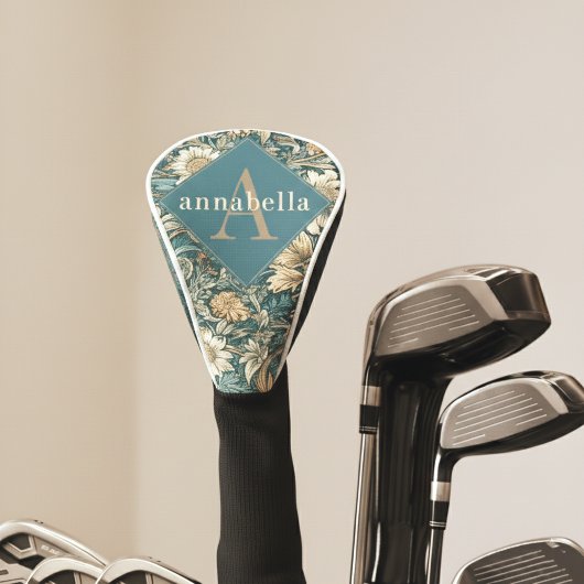 Groene Bloemige William Morris Elegante Monogram Golfheadcover