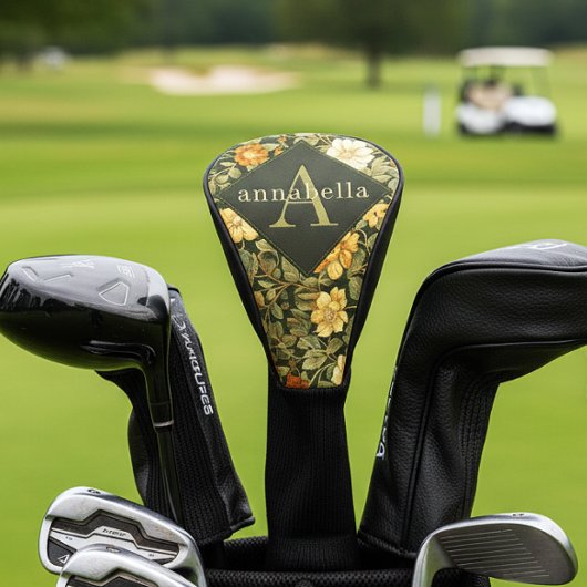 Groene Bloemige William Morris Elegante Monogram Golfheadcover