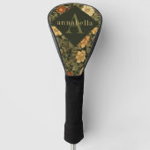 Groene Bloemige William Morris Elegante Monogram Golfheadcover (Voorkant)
