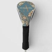 Groene Bloemige William Morris Elegante Monogram Golfheadcover (Voorkant)