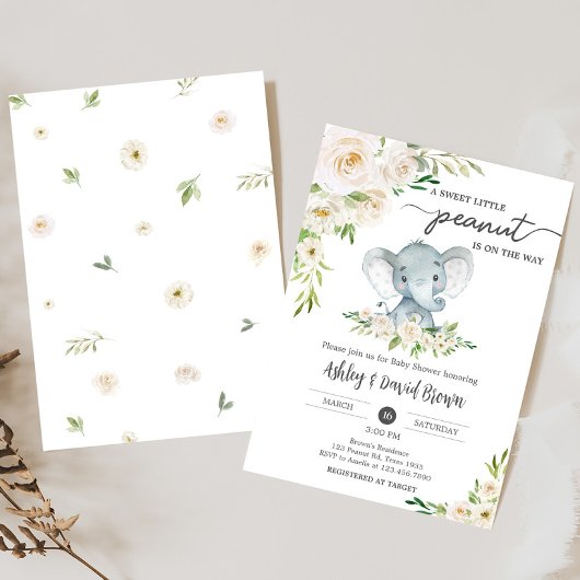 Groene Bloemige Witte Olifant Baby Shower Kaart