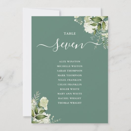 Groene bloemige zitplaatsplan tafelnummer van Euca (Achterkant)