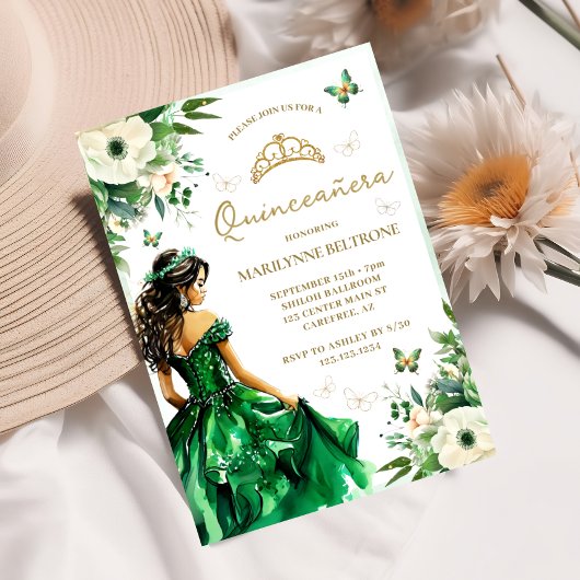 Groene Bloemjurk Butterfly Quinceañera Kaart