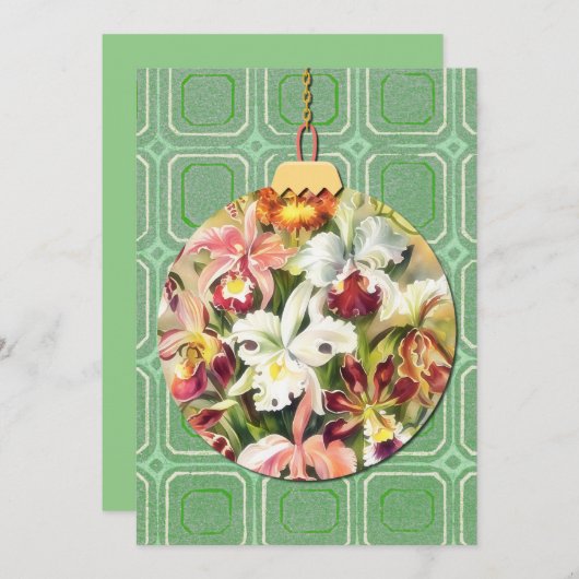  Groene Bloemkunst Kerst Ornament Kaart (Voorkant / Achterkant)