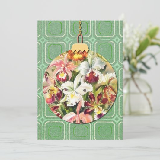  Groene Bloemkunst Kerst Ornament Kaart (Staand voorkant)