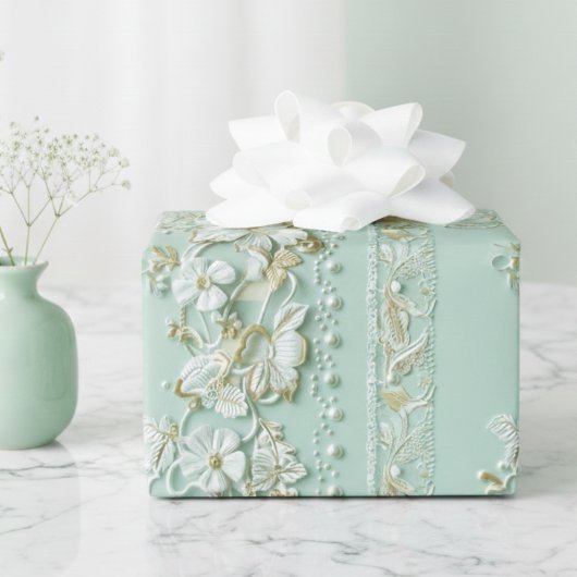 Groene bloemmotief uit grootmoeders tijd cadeaupapier