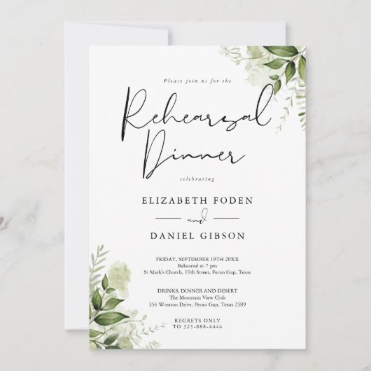 Groene Bloemrijke Elegante Oefenavondmaaltijd Kaart (Voorkant)