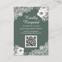 Groene Bloemrijke Kant QR Code RSVP Trouwwebsite