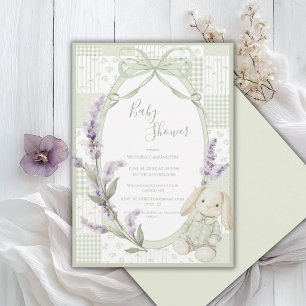 Groene bloemrijke lijst elegante strik baby shower kaart