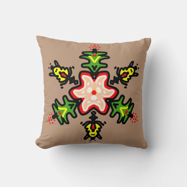 Groene Bloemrijke Mandala Kussen (Voorkant)