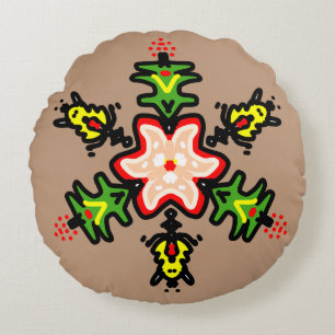 Groene Bloemrijke Mandala Rond Kussen
