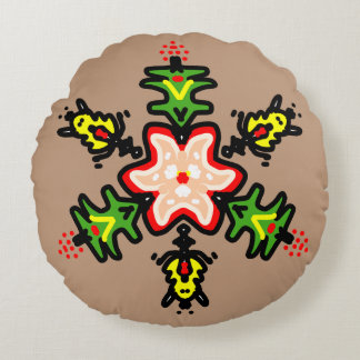 Groene Bloemrijke Mandala Rond Kussen