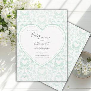 Groene Bloemrijke Whimsical Hart Baby Shower  Kaart