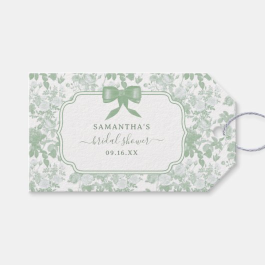 Groene Bloemrozen Chinoiserie Bruiloft Feest Cadeaulabel (Voorkant (Horizontaal))