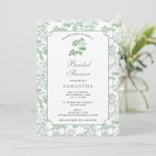Groene bloemrozen Chinoiserie Bruiloft Feest Kaart (Staand voorkant)