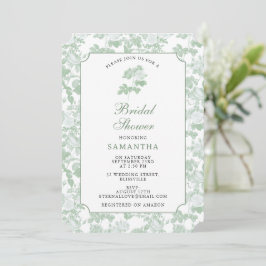 Groene Bloemrozen Chinoiserie Bruiloft Feest Kaart