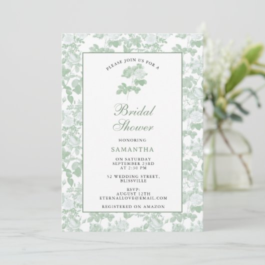Groene Bloemrozen Chinoiserie Bruiloft Feest Kaart (Staand voorkant)