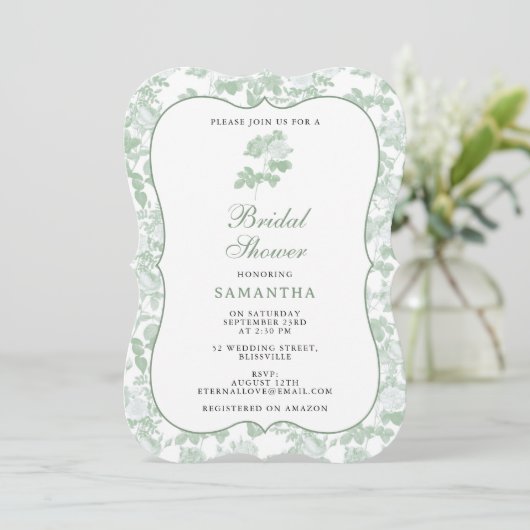 Groene Bloemrozen Chinoiserie Bruiloft Feest Kaart (Staand voorkant)