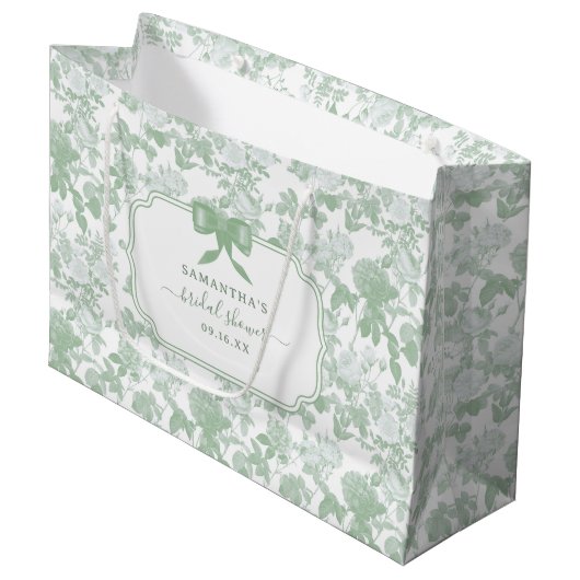 Groene Bloemrozen Chinoiserie Bruiloftsshower Groot Cadeauzakje (Voorkant Gekanteld)
