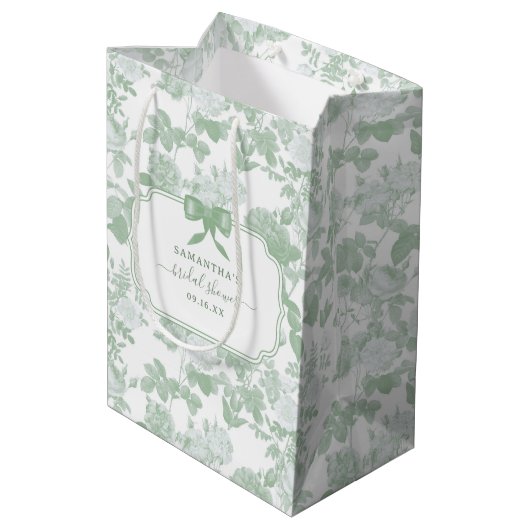 Groene Bloemrozen Chinoiserie Bruiloftsshower Medium Cadeauzakje (Achterkant Gekanteld)