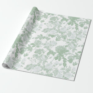 Groene Bloemrozen Franse Chinoiserie Patroon Cadeaupapier