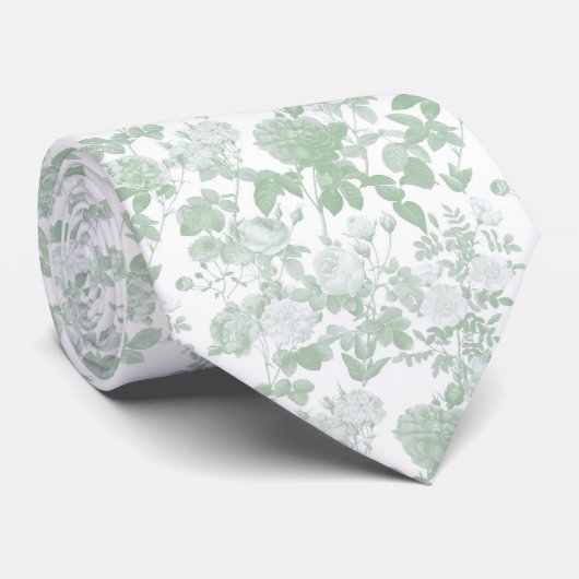 Groene Bloemrozen Franse Chinoiserie Patroon Stropdas (Opgerold)